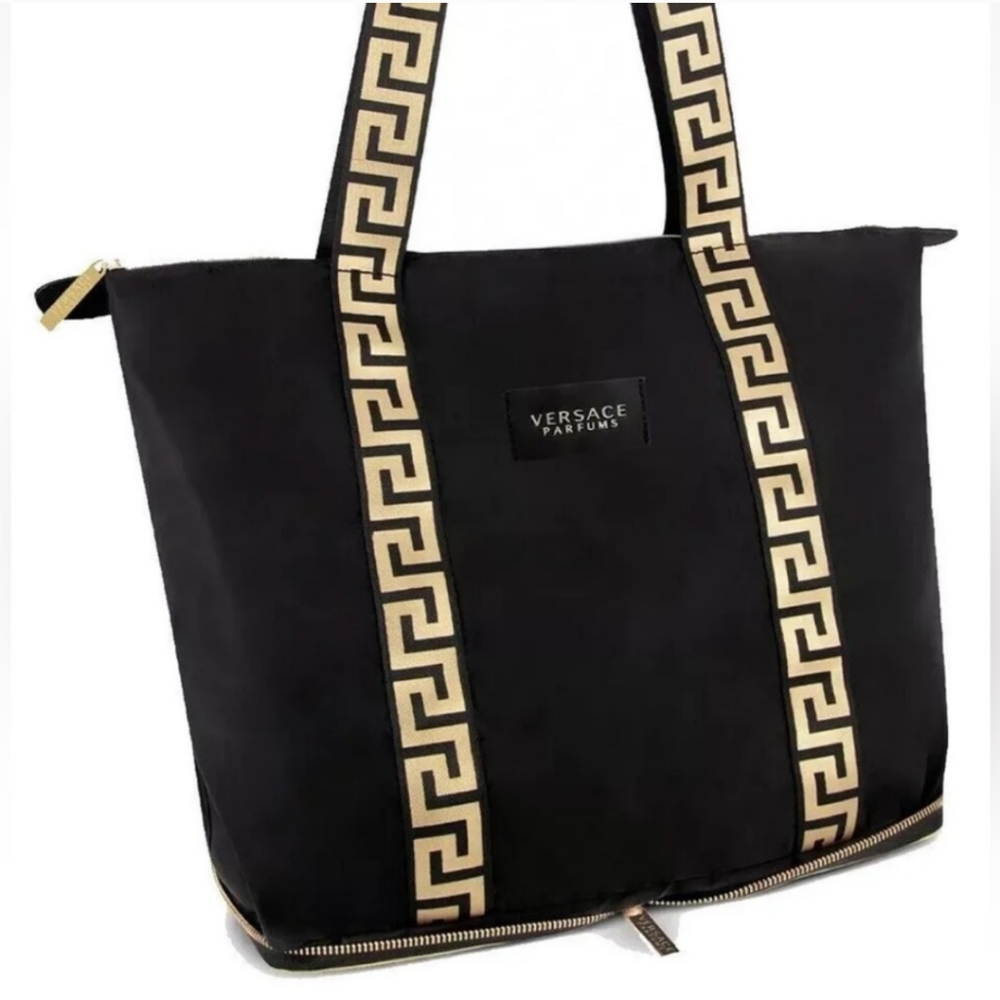 Versace Parfum Black & Gold  Logo Folding Tote Travel Gym Shoulder Bag